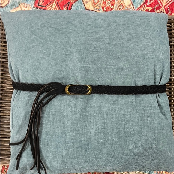 Women’s Suede Black Braided Belt with Gold Buckle - Picture 2 of 6